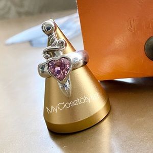 Pink Amethyst Heart Sterling Silver Sword Ring NWT 925 Neiman Marcus New Unique